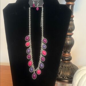 Purple and Pink Beaded Necklace Set
